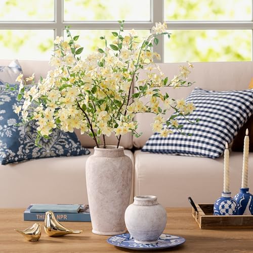 Ceramic Flower Vase, Large Rustic Vase Farmhouse Decorative Tall Vase Floral Pottery Vases for Home Decor Table Living Room Entryway Mantel Bedroom Bathroom Kitchen - 12" D - Image 5
