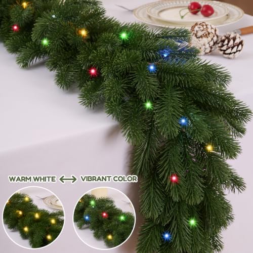 9FT 1Pcs Prelit Realistic Faux Norfolk Pine Garland for Christmas Decor - Image 3