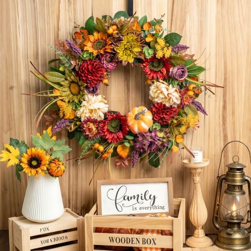 24 Inch Fall Wreaths for Front Door, Autumn Farmhouse Harvest Wreath - Image 7