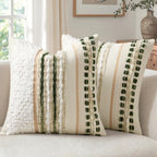 ANRODUO Boho Decorative Throw Pillow Covers Plush Green 18x18 Pack of 2 by ANRODUO