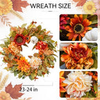 24 Inch Fall Wreaths for Front Door Outside Autumn Wreath with Peony - Image 2