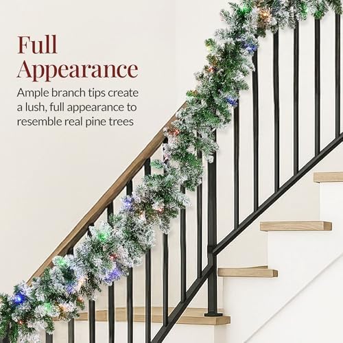 Best Choice Products 9ft Pre-Lit Christmas Garland Holiday Décor for Stairs, Mantel, 2-in-1 White & Multi LED Lights - Fully-Flocked - Image 4
