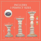 Mela Artisans Mango Wood Candle Holders - Whitewash Finish, Set of 3 - Image 2