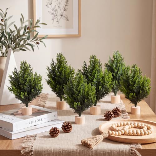 Soulchen 6 Pcs Mini Cedar Christmas Tree, 12" Artificial Tree with Base by Soulchen