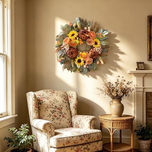 WANNA-CUL 24 Inch Sunflower Fall Front Door Wreath Farmhouse Harvest Decor - Image 5
