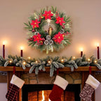 YULETIME 20" Pre-Lit Poinsettia Nativity Wreath, 10 Lights Battery Powered - Image 2