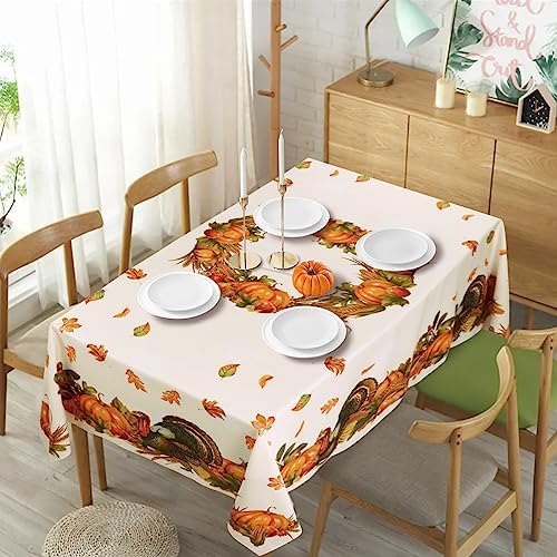 Thanksgiving Tablecloth Fall Pumpkin Turkey Table Cloth forHarvest Thanksgiving Kitchen Decoration - 60" X 102" Rectangle/Oblong - Image 2