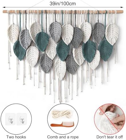 Weldomcor Large Macrame Wall Hanging Boho Home Decor, Handmade Bohemian Woven Leaves Macrame Tapestry Modern Aesthetic Chic Wall Art Decorations for Bedroom Living Room Nursery Office 39" W x 29.5" L - Image 2