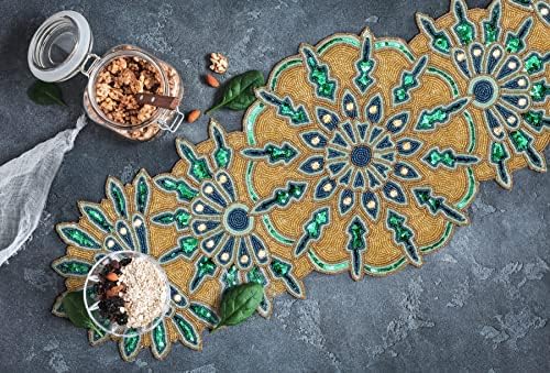 Hand Beaded Green Gold Glitz Table Runner 13x36 Easter - Image 2