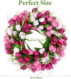 U'Artlines 20 Inch Tulip Wreath for Front Door, Spring Summer Silk Wreath - Image 5