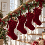 Thenshop 4 Pairs Christmas Burgundy Velvet Bow Stockings - Image 4