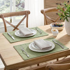 ZeeMart Linen Checked Farmhouse Placemats Set of 6, Sage Green 13x19in - Image 2