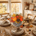 Artificial Pumpkins Fall Centerpiece for Table In Rustic Square Wooden Box - Image 4