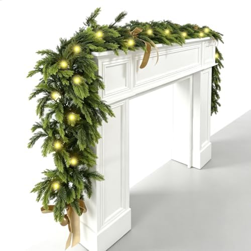 WANNA-CUL 9ft Real Touch Lighted Cedar Christmas Garland with Lights - Image 6