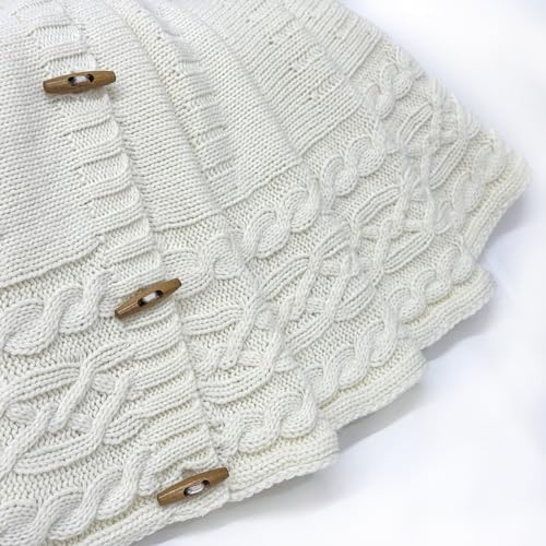 60-Inch Cable Sweater Knit Christmas Tree Skirt with Wooden Toggles, Cream - Image 5