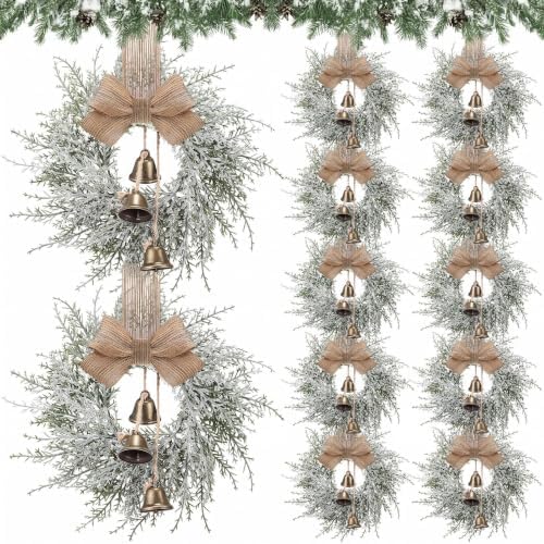Civaner 12 Pcs 10" Mini Christmas Cabinet Wreaths with Bells and Ribbon by Civaner