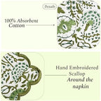 CPC Agate Green Block Print Cotton Embroidery Napkin 18x18 (Pack of 4) - Image 2