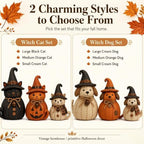 Vintage Witch Cat & Dog Decor Set, 3PCS Halloween Witch Cat & Dog Figurines, Rustic Black Cats Dogs Pumpkin Statues, Farmhouse Fall Decorations for Mantel, Bookshelf and Table (Dog) - Image 4