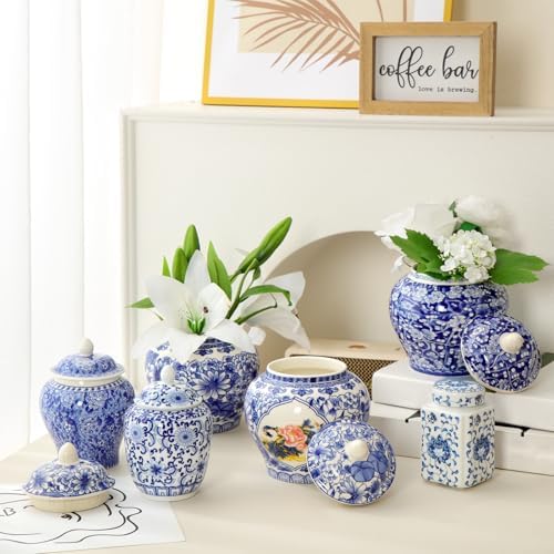 6 Pcs Small Blue and White Vases Chinoiserie Porcelain Vase, Stylish by Hushee