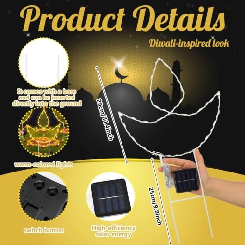 Retisee 3 Pcs Indian Diwali Diya Solar Lights Outdoor 12.7 Inch Diwali Diya Lighted Yard Stakes Waterproof Solar Lamps for Hindu Deepavali Party Decorations 6–8 Hour Runtime - Image 3