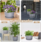 WSMKSZ 12 Inch Wide Water Ripples Flower Pots for Indoor or Outdoor Plants, Large Plant Pots with Drainage Holes & Saucer, Plastic Planters Set for Garden & Home Decor (Grey with White Speckles) - Image 6