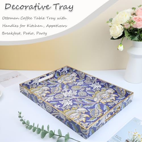Rectangle Plastic Serving Tray with Handles, Elegant Decorative Tray for Coffee Table, Ottoman, Living Room, Kitchen, and Outdoor Use. 12"*16"*1.6", Wey - Image 3