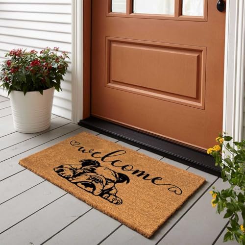 Funny Coir Doormat Bulldog Welcome Front Door Porch Patio Entry Decor Mat For The Entrance Way Outdside Enter Personalized Heavy-Duty PVC Back Non Slip Outdoor Coconut Doormat 23.6 x 15.7 inch - Image 2
