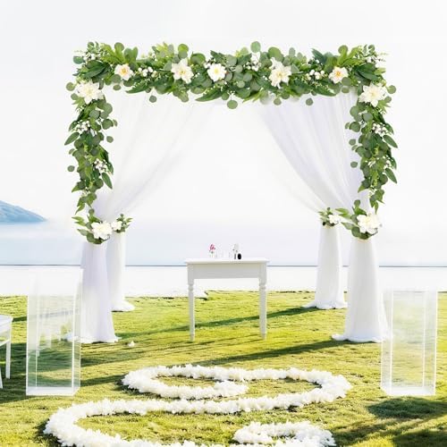 Artificial Eucalyptus Garland with Lights,Fairy Light Olive Leaves Vine Garland with White Flowers & White Berries, Bendable Mantle Garland for Indoor Outdoor Wedding, Home Decoration (6FT) - Image 4