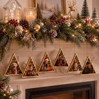 Qunclay 6 Pcs 5" Christmas Brass Picture Frame Ornaments Xmas Metal Double Glass Hanging Photo Frame with Metal Chain for Christmas Tree Decorations(Gold, Triangle) - Image 6