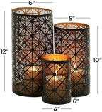 Deco 79 Metal Geometric Indoor Outdoor Candle Lantern Decorative Lantern Candle Holder, Set of 3 Lantern 12", 10", 6"H, Dark Brown - Image 6