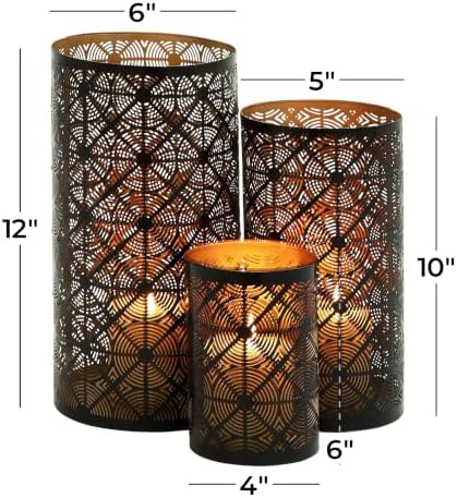Deco 79 Metal Geometric Indoor Outdoor Candle Lantern Decorative Lantern Candle Holder, Set of 3 Lantern 12", 10", 6"H, Dark Brown - Image 6