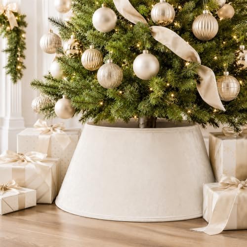 Skylety Creamy White Velvet Christmas Tree Collar 24‘’ Tree Base Cover - Image 4