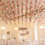 Lyrow 60 Pack Pink Roses Artificial Flowers Bulk Hanging Floating Garland Fake Pink Rose Vine for Ceiling Decoration Wedding Anniversary Bridal Bouquet DIY Floral Arrangement Proposal Romantic Decor - Image 2