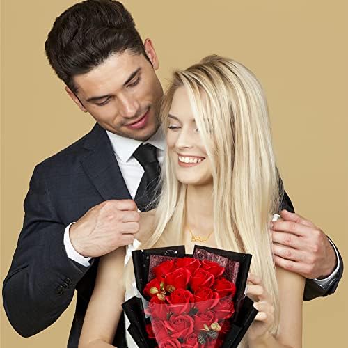 EIGHTOWN Roses Bouquet Artificial Flower - Preserved Red Rose Flowers with Love Necklace for Her - Unique Gifts Valentine's Day, Mother's Day, Thanksgiving, Birthday, Anniversary - Image 4