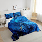 Ombre Blue Marble Bedding Set King, Black And Blue Marble Comforter Set for Boys Girls Teens Adult, Abstract Ocean Wave Fluid Duvet Set with Golden Sequins, Modern Aesthetic Liquid Quilted Comforter - Image 4