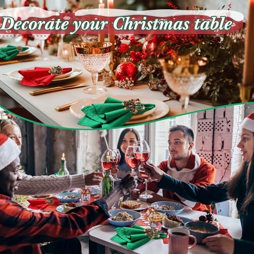 Ziliny 16 Pcs Cotton Christmas Napkins and Rings Set, 8 Washable Thanksgiving Napkins Cloth, 8 Xmas Napkin Rings for Xmas Dinner Party Table Decoration(Retro Style) - Image 6