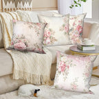 4 Pcs/Set Floral Pillow Covers Spring Poppy Rose Flowers Vintage Plants Watercolor Rustic Valentine Throw Pillow Covers for Outdoor Home Couch Sofa Bedroom Farmhouse Decor, 22"x22" - Image 4