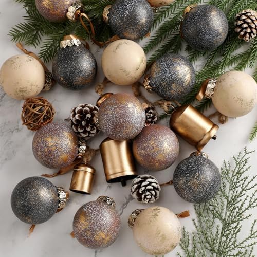 24 Pcs Neutral Christmas Ornament 2.36'' Textured Tree Decor,Copper - Image 2