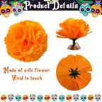 Rainmae 150pcs Marigold Flower Heads Bulk, Yellow Red Orange Silk Marigold Flowers Artificial for Diwali Home Decoration DIY Wreath Garland, Day of The Dead Halloween Artificial Flowers, 2 Inch - Image 3