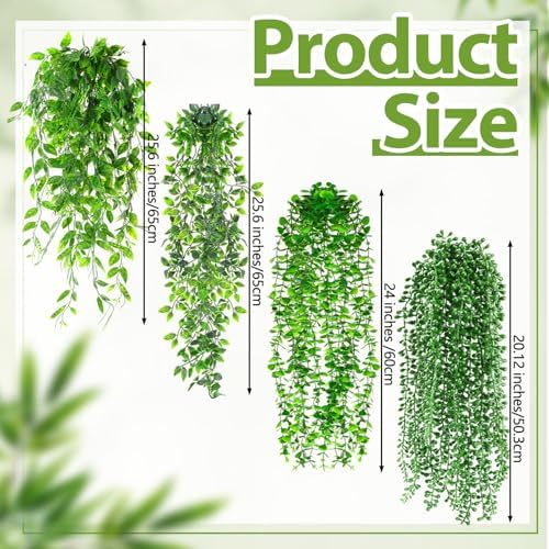 Daifunli 16 Pcs Artificial Hanging Plants Fake Hanging Ferns Plastic Fake Plants for Wall Room Garden Garland Indoor Outdoor Decor No Basket (Eucalyptus,Mandala,String of Pearls,Pea) - Image 2