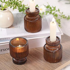 DARJEN 12 Pcs Glass Candlestick Holders- Amber Taper Candlestick Holders Tealight Votive Candle Holders for Table Centerpieces, Wedding, Dinner Party, Home Decor - Image 6