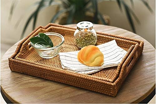 Hand-Woven Rattan Rectangular Serving Tray with Handles for Breakfast, Drinks, Snack for Coffee Table (14.5x10.2x1.4inches) - Image 5
