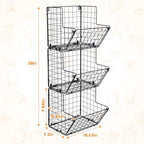 X-cosrack Metal Wire Basket Wall Mount, 3 Tier Wall Storage Organizer with 5 S Hooks, Kitchen Fruits and Vegetables Bin Toys Organizer Hanging Basket Black (S (10.83" L x 10.63" W x 30" H)) - Image 5