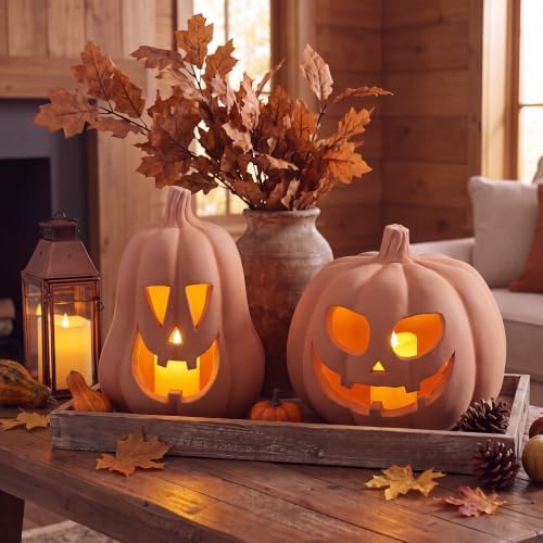 Tioncy Halloween Decor Terracotta Jack O Lantern Pumpkin Decor,Orange - Image 3