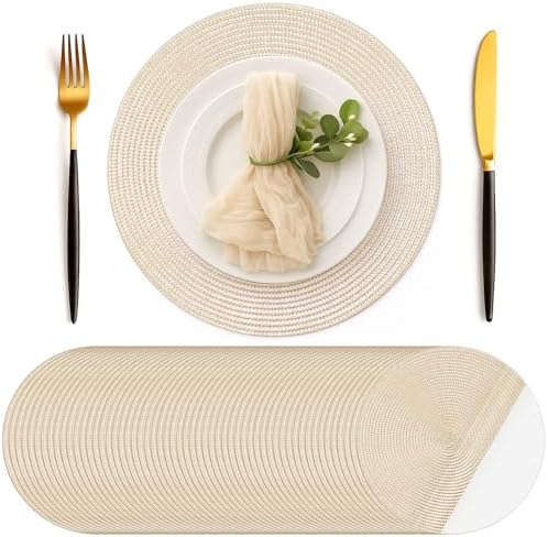 Geosar 120 Pcs Disposable Paper Placemats Round Paper Placemat, Beige by Geosar
