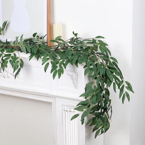 RECUTMS 4Pcs Artificial Silk Willow Leaves Vine Twigs 5.9Ft Green Garland - Image 2