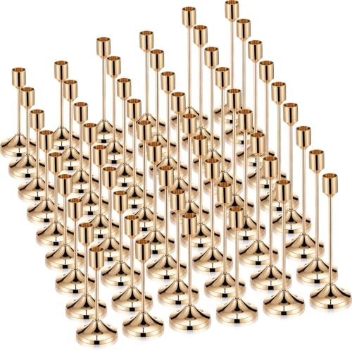 54 Pcs Brass Gold Taper Candle Holders Kits, Metal Candlestick Holders Bulk by Mumufy