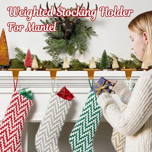 HMASYO Christmas Stocking Holders for Mantle Set of 4, Gold Heavy Duty Iron Stocking Hangers Base, Low Profile Weighted Stocking Holder Hooks for Fireplace Tabletop Shelf Christmas Decoration - Image 6