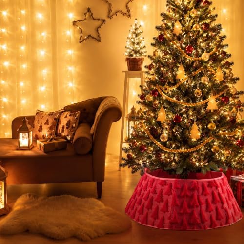Soulchen 30 Inch Christmas Tree Collar Red Xmas Tree Skirt Ring Jacquard Velvet Foldable Christmas Base Cover for Xmas Base Stand Cover Holiday Party Indoor Home Decorations - Image 5