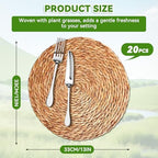 Round Woven Placemats 13 inch Set of 20, Boho Rattan Placemats, Farmhouse Weave Place Mats, Rustic Braided Wicker Table Mats for Dining Table,Home and Wedding - Image 2
